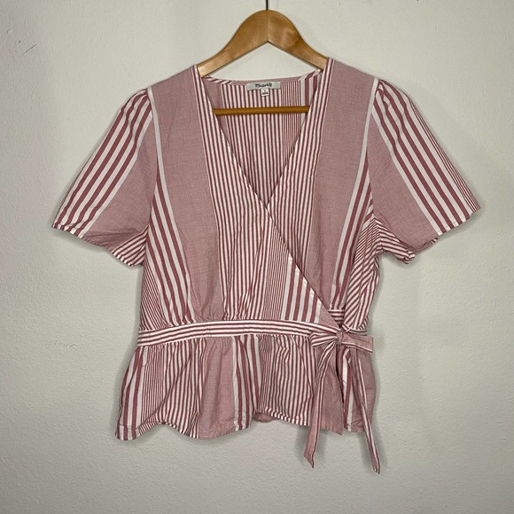 Madewell Ruffle-Hem Wrap Top in Stripe Mix Large - Picture 7 of 10